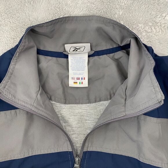 Reebok Zip Up Fleece Lined Windbreaker Jacket Men’s L Navy & Gray - Picture 3 of 10